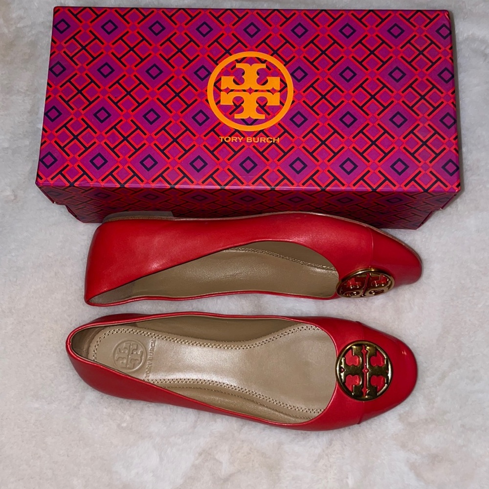Tory Burch Chelsea Cap Toe Ballet Size 7 Poppy/Orange